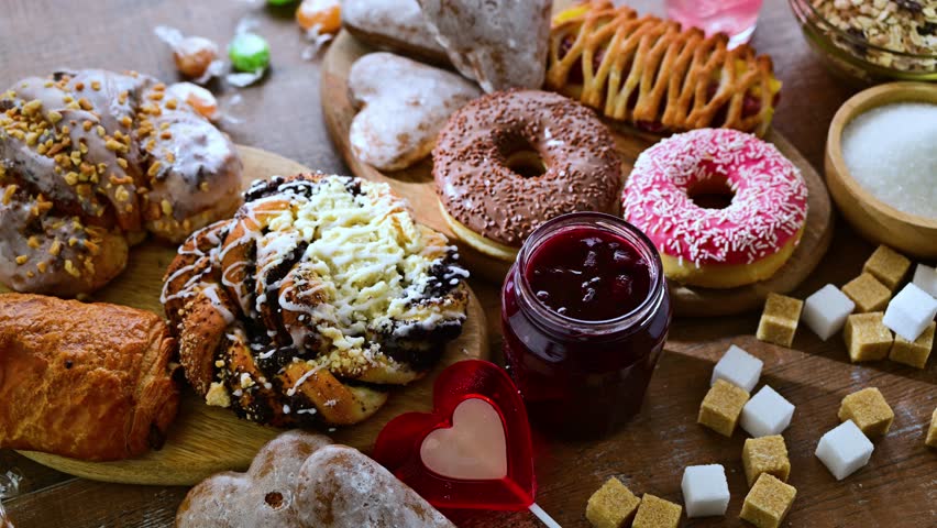 Food products containing a significant amount of sugar. Junk food.