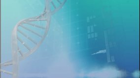 Animation of dna strand over globe on interface screen and processing data on blue background. Digital interface, medical research, healthcare and global communication, digitally generated video. - Powered by Shutterstock - Get 15% off with code: PIKWIZARD15