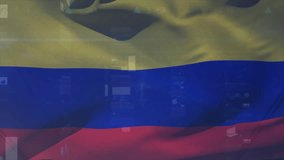 Animation of flag of colombia over charts and graphs processing data. Colombian, network, data, digital interface, business, finance and communication, digitally generated video. - Powered by Shutterstock - Get 15% off with code: PIKWIZARD15