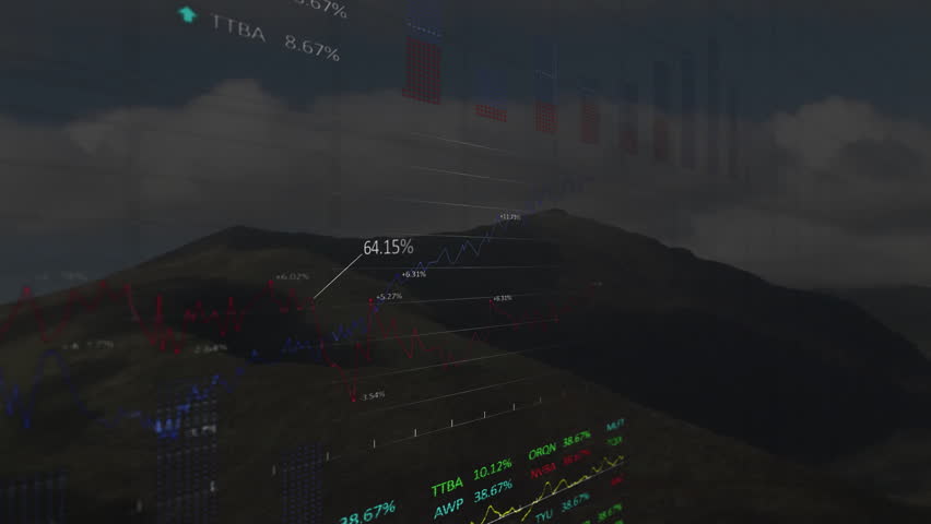 Animation of financial data processing over landscape. Global finance, business, connections, computing and data processing concept digitally generated video. - Powered by Shutterstock - Get 15% off with code: PIKWIZARD15