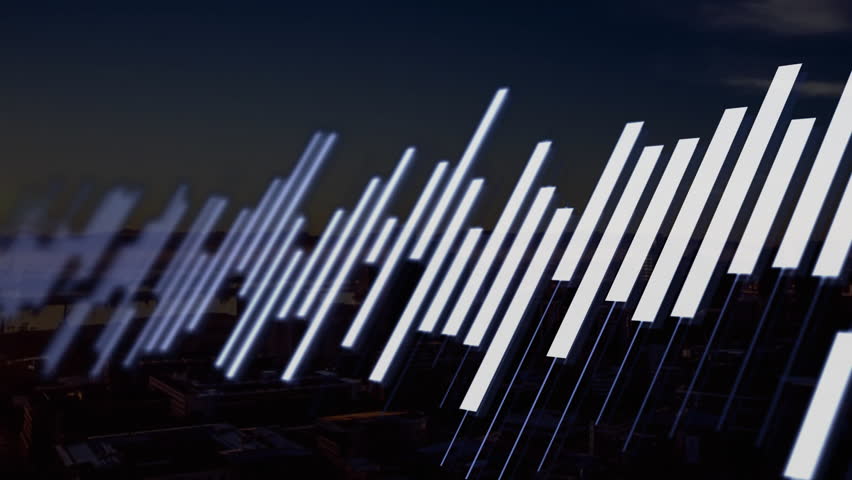 Animation of financial data processing over dark background. Global finance, business, connections, computing and data processing concept digitally generated video.