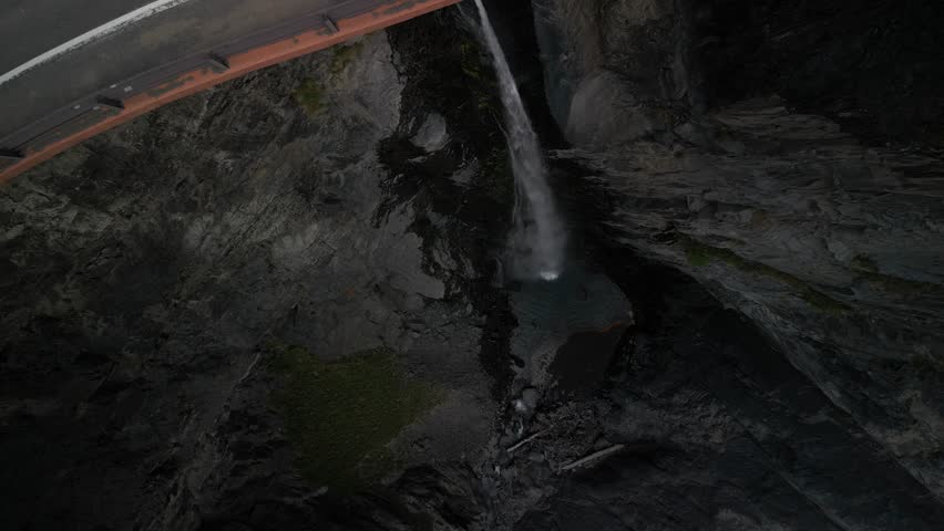 Top down aerial of Bear Creek Falls in Ouray on Million Dollar Highway