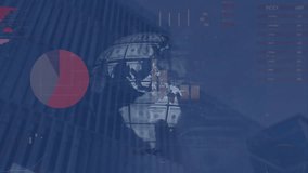 Animation of financial data processing and globe with dollar banknotes over cityscape. Global business, finances, computing and digital interface concept digitally generated video. - Powered by Shutterstock - Get 15% off with code: PIKWIZARD15