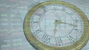 Animation of moving clock over financial data processing on white background. Time, finances, computing and digital interface concept digitally generated video. - Powered by Shutterstock - Get 15% off with code: PIKWIZARD15