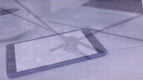 Animation of moving clock and financial data processing over tablet on desk. Time, finances, computing and digital interface concept digitally generated video. - Powered by Shutterstock - Get 15% off with code: PIKWIZARD15