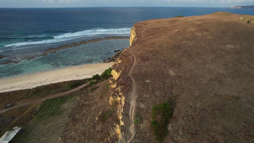 bautiful cliff aerial view from drone at sungkun beach Lombok, Indonesia