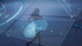 Animation of network of connections with data processing over caucasian woman running on beach. Global sports, computing, technology and digital interface concept digitally generated video. - Powered by Shutterstock - Get 15% off with code: PIKWIZARD15