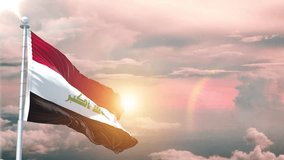 Iraq flag Waving Realistic With Sky Plane Takes Off At Sunrise - Powered by Shutterstock - Get 15% off with code: PIKWIZARD15