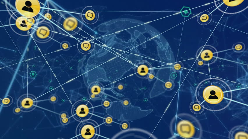 Animation of network of connections with icons over world map and globe. Global business and digital interface concept digitally generated video. - Powered by Shutterstock - Get 15% off with code: PIKWIZARD15