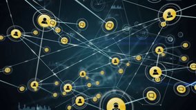 Animation of network of connections with icons over data processing. Global business and digital interface concept digitally generated video. - Powered by Shutterstock - Get 15% off with code: PIKWIZARD15