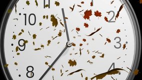 Animation of autumn leaves falling over clock. Time, autumn, fall and nature concept digitally generated video. - Powered by Shutterstock - Get 15% off with code: PIKWIZARD15
