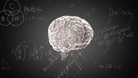 Animation of spinning brain over mathematical equations. Global science and digital interface concept digitally generated video. - Powered by Shutterstock - Get 15% off with code: PIKWIZARD15