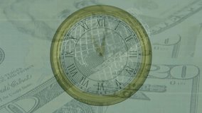 Animation of clock moving over banknotes. Global business, patriotism and digital interface concept digitally generated video. - Powered by Shutterstock - Get 15% off with code: PIKWIZARD15
