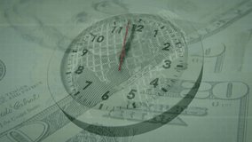Animation of clock moving over banknotes. Global business, patriotism and digital interface concept digitally generated video. - Powered by Shutterstock - Get 15% off with code: PIKWIZARD15