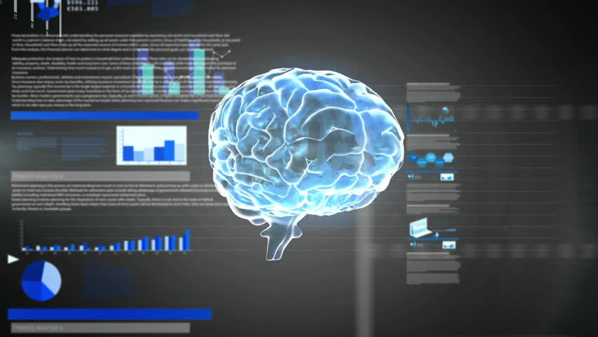 Animation of financial data processing over digital brain on black background. Global science, computing, finances and digital interface concept digitally generated video. - Powered by Shutterstock - Get 15% off with code: PIKWIZARD15