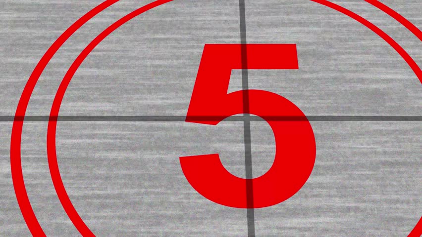 Retro vintage style countdown animated video . Top five countdown, the numbers from 5 to 0, Film leader countdown, Old movie countdown film reel	