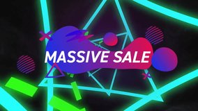 Animation of massive sale text over retro vibrant pattern background. Sales, retail, shopping, digital interface, communication, computing and data processing concept digitally generated video. - Powered by Shutterstock - Get 15% off with code: PIKWIZARD15