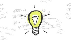 Animation of mathematical data processing over lightbulb on white background. Global science, connections, computing and data processing concept digitally generated video. - Powered by Shutterstock - Get 15% off with code: PIKWIZARD15