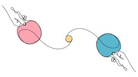 Self drawing animation of players hands holding ping pong paddles and ball drawn by continuous line. Table tennis one line art. World Tennis Day. Popular sport concept. - Powered by Shutterstock - Get 15% off with code: PIKWIZARD15