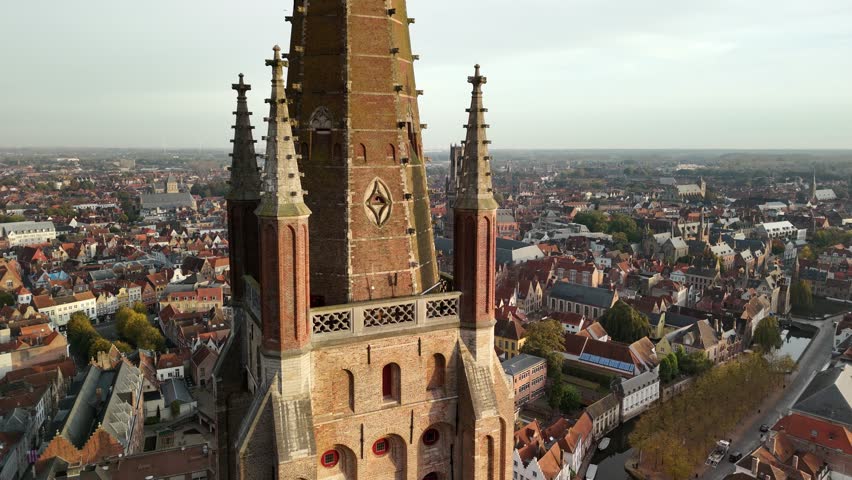 Aerial view of the stunning architecture in Brugge with historic buildings and scenic landscapes