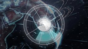 Animation of circular scanner processing data over glowing globe on black background. Data, digital interface, connection, processing and global communication, digitally generated video. - Powered by Shutterstock - Get 15% off with code: PIKWIZARD15