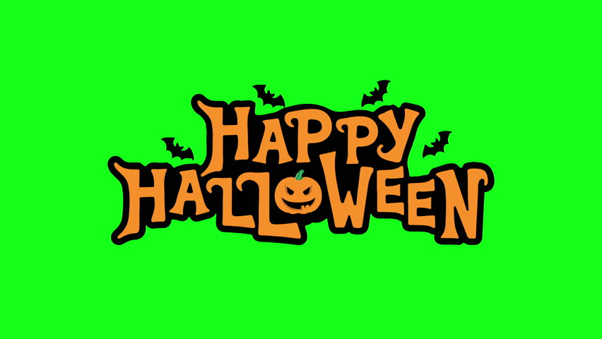 Happy halloween vector text animation with light sweep and flying bat on green screen. Looping vector animation for Halloween, scary, spooky, horror editing