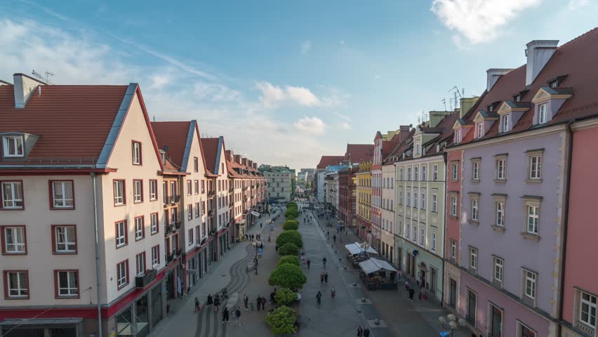 Wroclaw Poland time lapse high angle view city skyline at Swidnicka Street