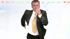 Animation of financial data processing over caucasian businessman running. Global business, finances, communication and digital interface concept digitally generated video. - Powered by Shutterstock - Get 15% off with code: PIKWIZARD15