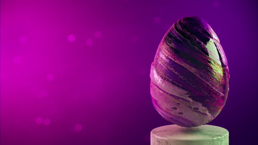 Easter egg rotating on a purple background. Loop animation. Concept of easter.