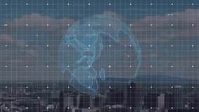 Animation of globe and data processing over cityscape. Global finance, business, connections, computing and data processing concept digitally generated video. - Powered by Shutterstock - Get 15% off with code: PIKWIZARD15