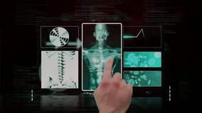 Animation of caucasian hand using medical interface with scanner, brain and processing data. Digital interface, healthcare, medical research, processing and communication, digitally generated video. - Powered by Shutterstock - Get 15% off with code: PIKWIZARD15