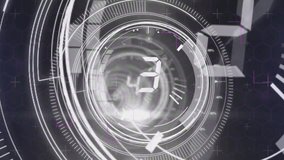 Animation of circular scanners with digital number countdown on black. Connection, processing, loading, digital interface and communication, digitally generated video. - Powered by Shutterstock - Get 15% off with code: PIKWIZARD15