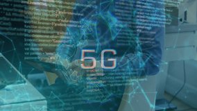 Animation of 5g text, network of connections over caucasian businessman with tablet. Global finance, business, connections, computing and data processing concept digitally generated video. - Powered by Shutterstock - Get 15% off with code: PIKWIZARD15