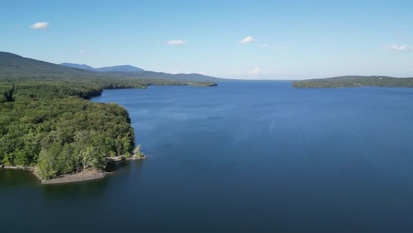 ashokan reservoir promenade public park (rail trail bike lane pedestrian walking hiking path) aerial drone footage looking down (bridge, catskill mountains) catskills hudson valley upstate new york