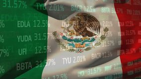 Animation of financial data processing over flag of mexico. Global finance, business, connections, computing and data processing concept digitally generated video. - Powered by Shutterstock - Get 15% off with code: PIKWIZARD15