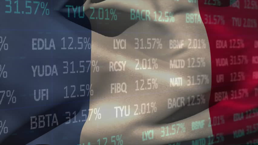 Animation of financial data processing over flag of france. Global finance, business, connections, computing and data processing concept digitally generated video. - Powered by Shutterstock - Get 15% off with code: PIKWIZARD15