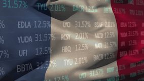 Animation of financial data processing over flag of france. Global finance, business, connections, computing and data processing concept digitally generated video. - Powered by Shutterstock - Get 15% off with code: PIKWIZARD15