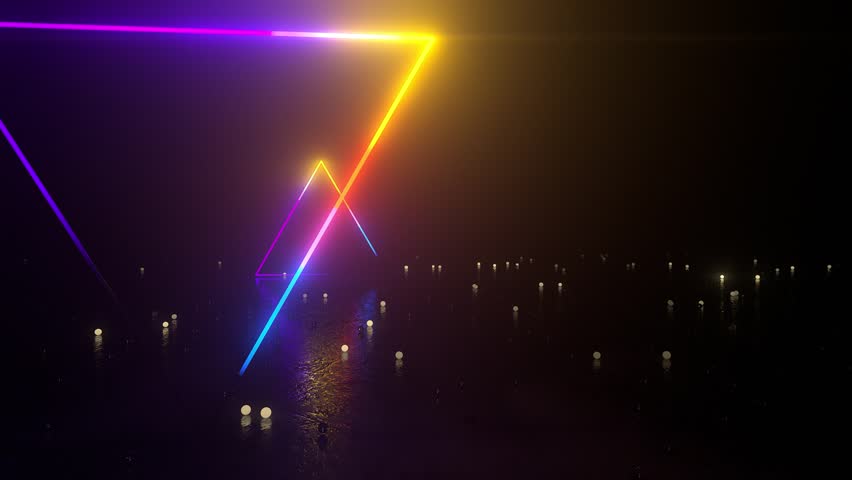 Neon gradient triangular lights going sideways over reflective surface moving background animation. Perfect loop. - Powered by Shutterstock - Get 15% off with code: PIKWIZARD15