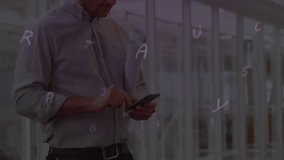 Animation of financial data processing over caucasian male architect using smartphone. Global finance, business, connections, computing and data processing concept digitally generated video. - Powered by Shutterstock - Get 15% off with code: PIKWIZARD15