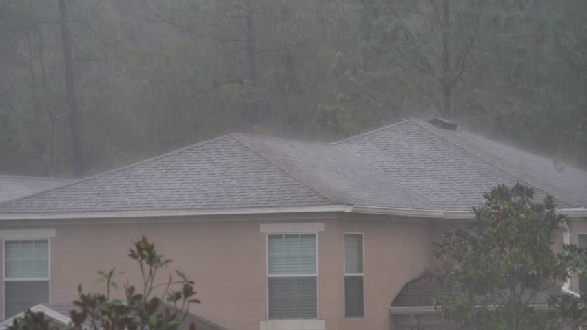 Hurricane big gust wind, heavy rain and lightning on landfall