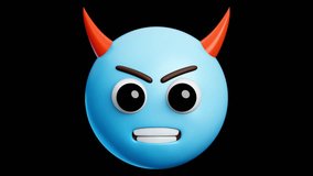 Blue devil face emoji, 3d emoticon animation, Alpha channel, Transparent video - Powered by Shutterstock - Get 15% off with code: PIKWIZARD15
