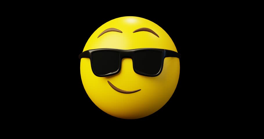 3d Emoticon Smirking Cool with Sunglasses Yellow Ball Emoticon Emoji or Smiley Looping Animation
