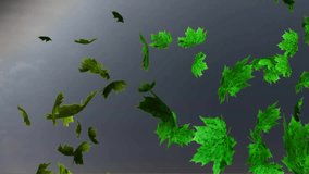 Animation of green leaves blowing over storm clouds in night sky. Autumn, weather, seasons, nature, time and change, digitally generated video. - Powered by Shutterstock - Get 15% off with code: PIKWIZARD15