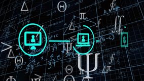 Animation of mathematical symbols, formulae and equations over digital media network. Data, security, digital interface, connection, research, education and communication, digitally generated video. - Powered by Shutterstock - Get 15% off with code: PIKWIZARD15