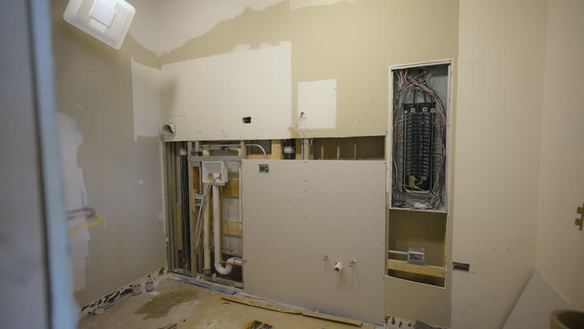 Wide Shot of element wooden frame of house construction. Move camera view