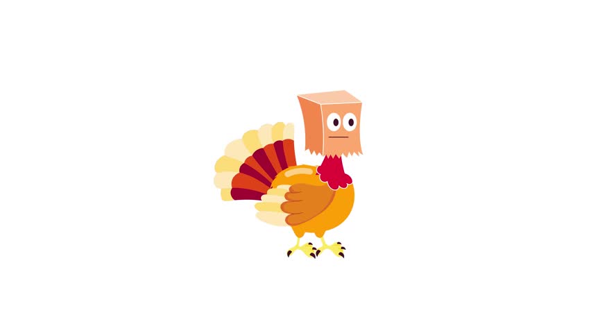 Turkey hiding in paper bag, flat animated sticker 


