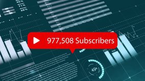 Animation of subscribers text and financial data processing on dark background. Global finance, business, connections, computing and data processing concept digitally generated video. - Powered by Shutterstock - Get 15% off with code: PIKWIZARD15
