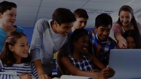 Animation of financial data processing diverse students in classroom. Global finance, business, connections, computing and data processing concept digitally generated video. - Powered by Shutterstock - Get 15% off with code: PIKWIZARD15