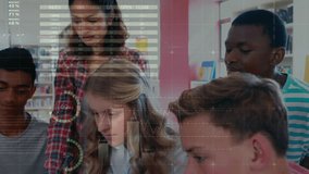 Animation of financial data processing diverse students with female teacher in classroom. Global finance, business, connections, computing and data processing concept digitally generated video. - Powered by Shutterstock - Get 15% off with code: PIKWIZARD15