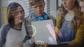 Animation of financial data processing diverse students with female teacher in classroom. Global finance, business, connections, computing and data processing concept digitally generated video. - Powered by Shutterstock - Get 15% off with code: PIKWIZARD15